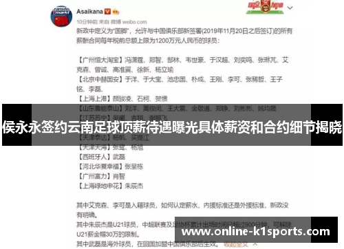 侯永永签约云南足球顶薪待遇曝光具体薪资和合约细节揭晓